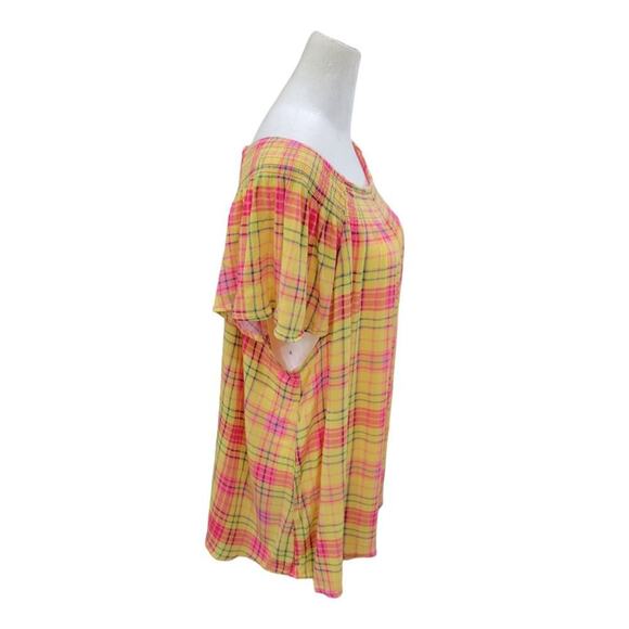 Torrid Women's Smocked Crew‎ Neck Blouse Crinkle Gauze Plaid Yellow 2021 - Picture 6 of 8